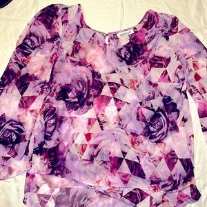 Jennifer Lopez Blouse Floral Size Medium purple